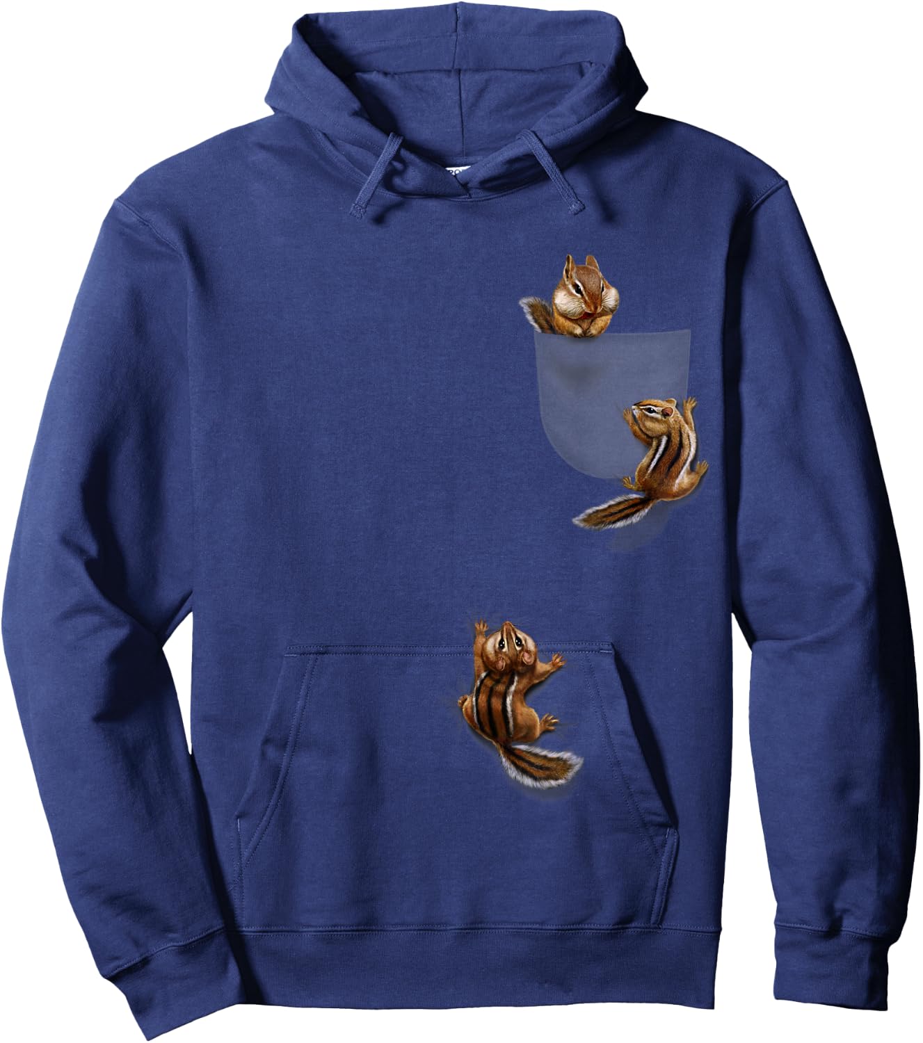 Cute Little Squirrel Playing, Climbing in Pocket, Chipmunk Hoodie - Hoodie | Navy