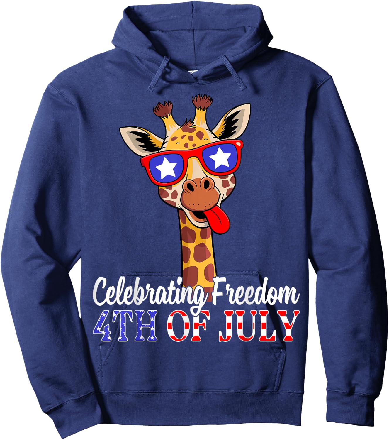Celebrating Freedom 4th of July USA Flag Patriotic Giraffe Hoodie - Hoodie | Navy