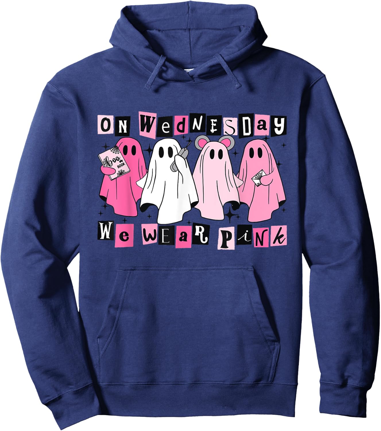 On Wednesday We Wear Cute Pink Ghost Halloween Hoodie - Hoodie | Navy