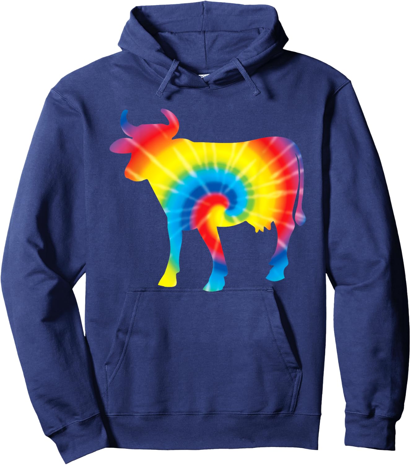 Tie Dye Cow Rainbow Print Heifer Farm Hippie Peace Gift Hoodie - Hoodie | Navy
