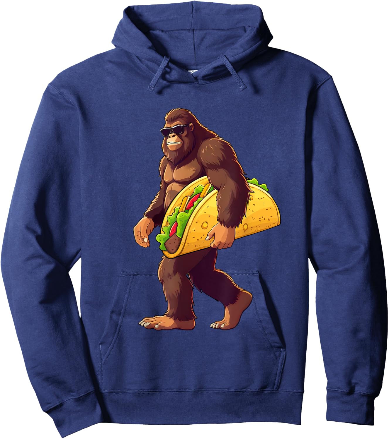 Bigfoot Carrying Taco Funny Taco Lover Boys Men Sasquatch Hoodie - Hoodie | Navy