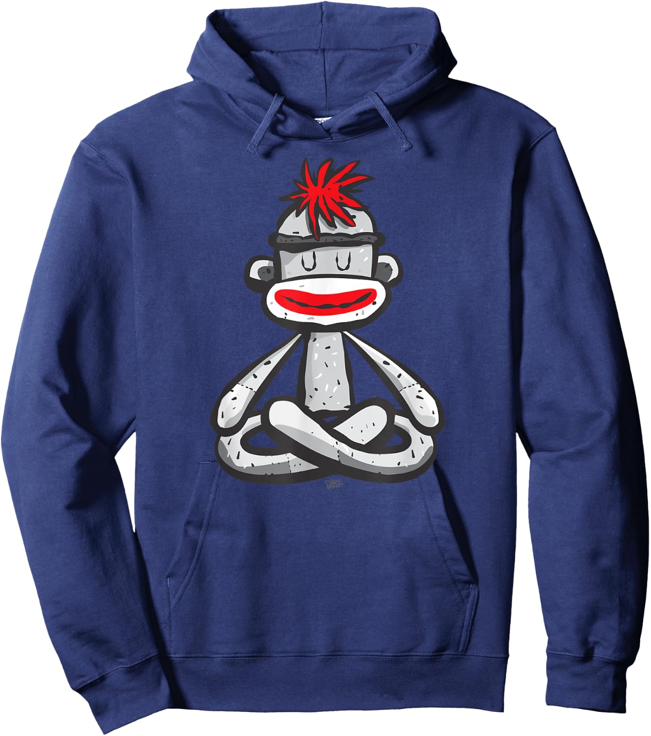 Sock Monkey in Seated Lotus Yoga Pose Cute Mindfulness Asana Hoodie - Hoodie | Navy
