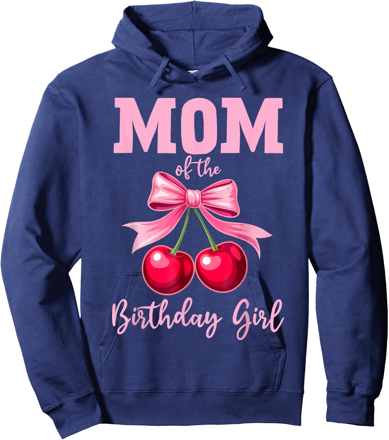 Cherry Coquette Bow Mom of The Birthday Girl Family Matching Hoodie - Hoodie | Navy