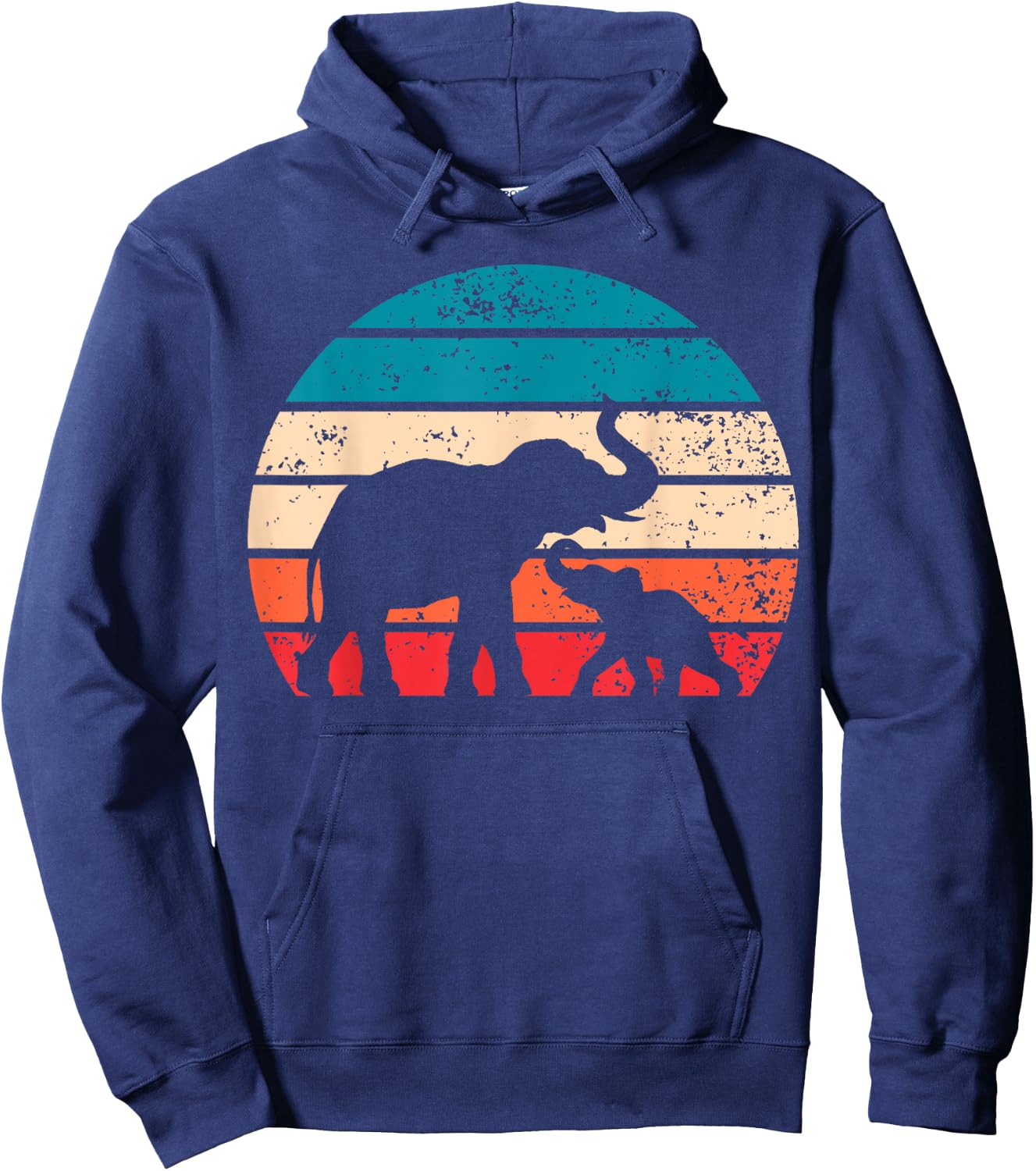 Vintage Elefant Retro Sonnenuntergang Farben Silhouette Hoodie - Hoodie | Navy
