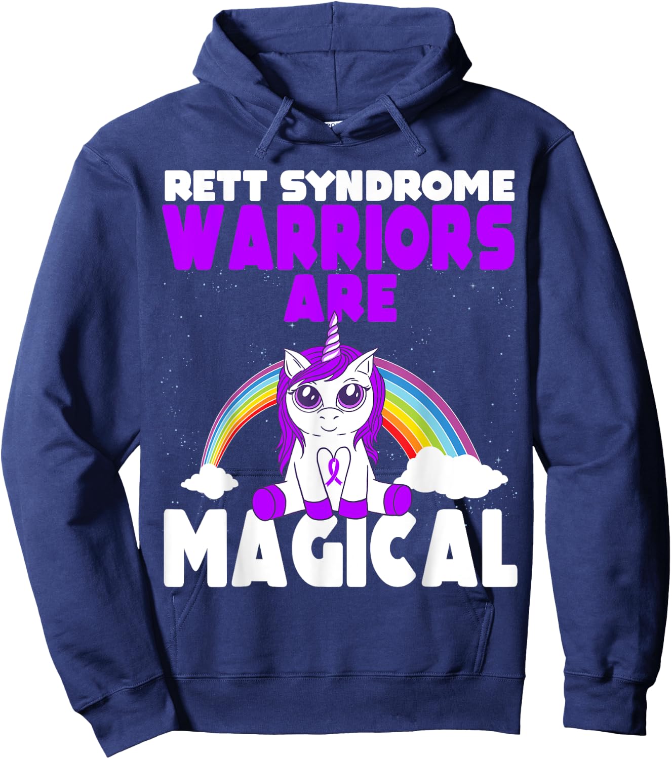 Rett Syndrome Awareness Purple Ribbon Cute Magical Unicorn Hoodie - Hoodie | Navy