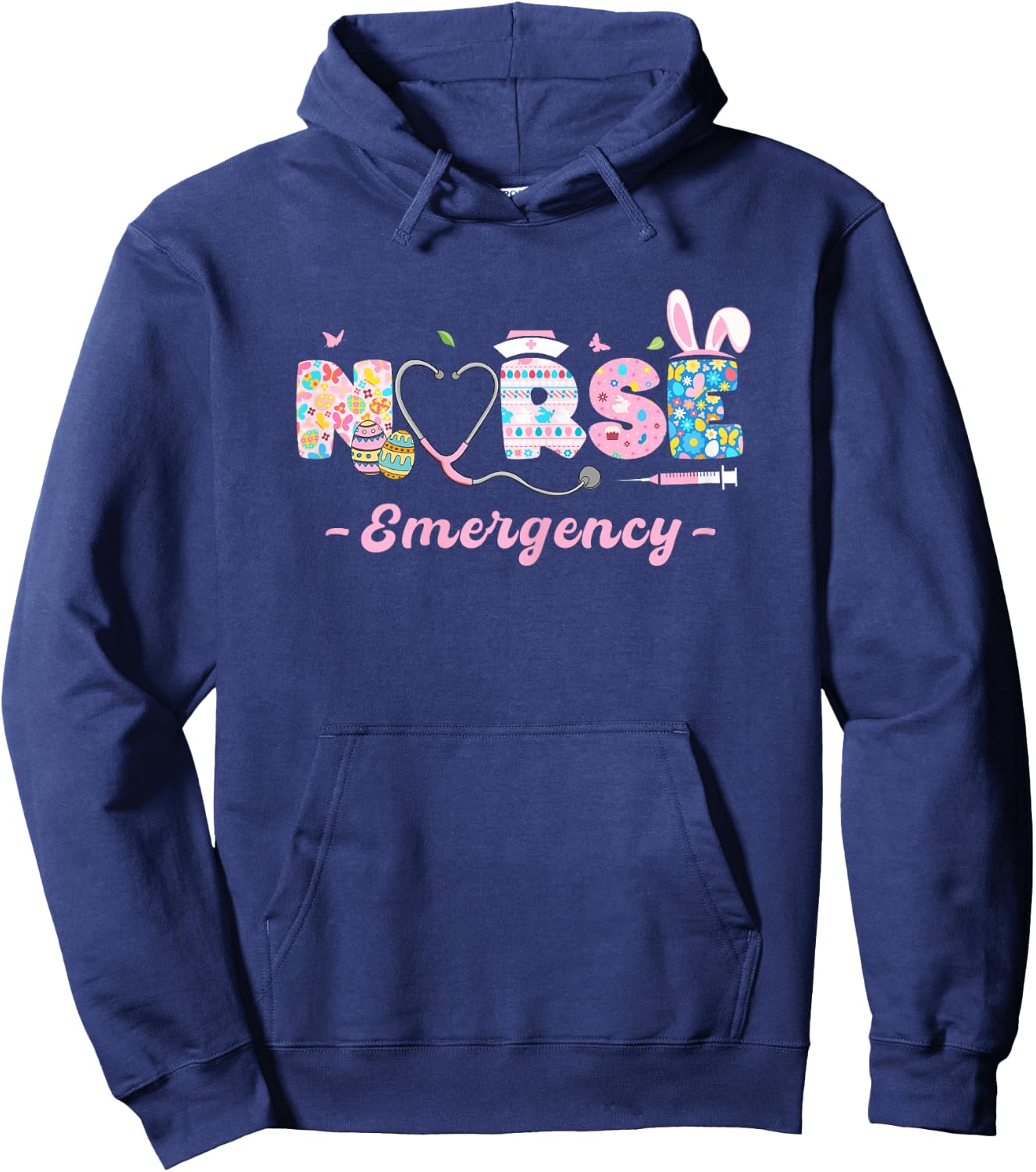 Emergency Nurse Easter Bunny Easter Egg Stethoscope Nurse Hoodie - Hoodie | Navy