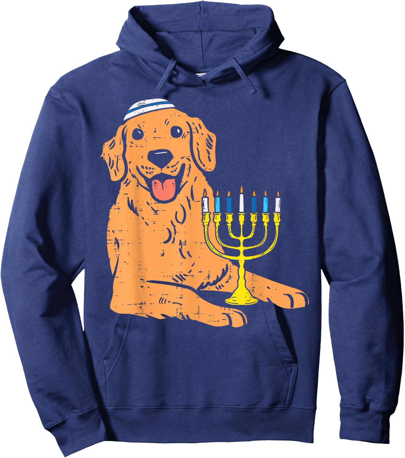 Jewish Golden Retriever Dog Hanukkah Pajamas Chanukah PJs Hoodie - Hoodie | Navy