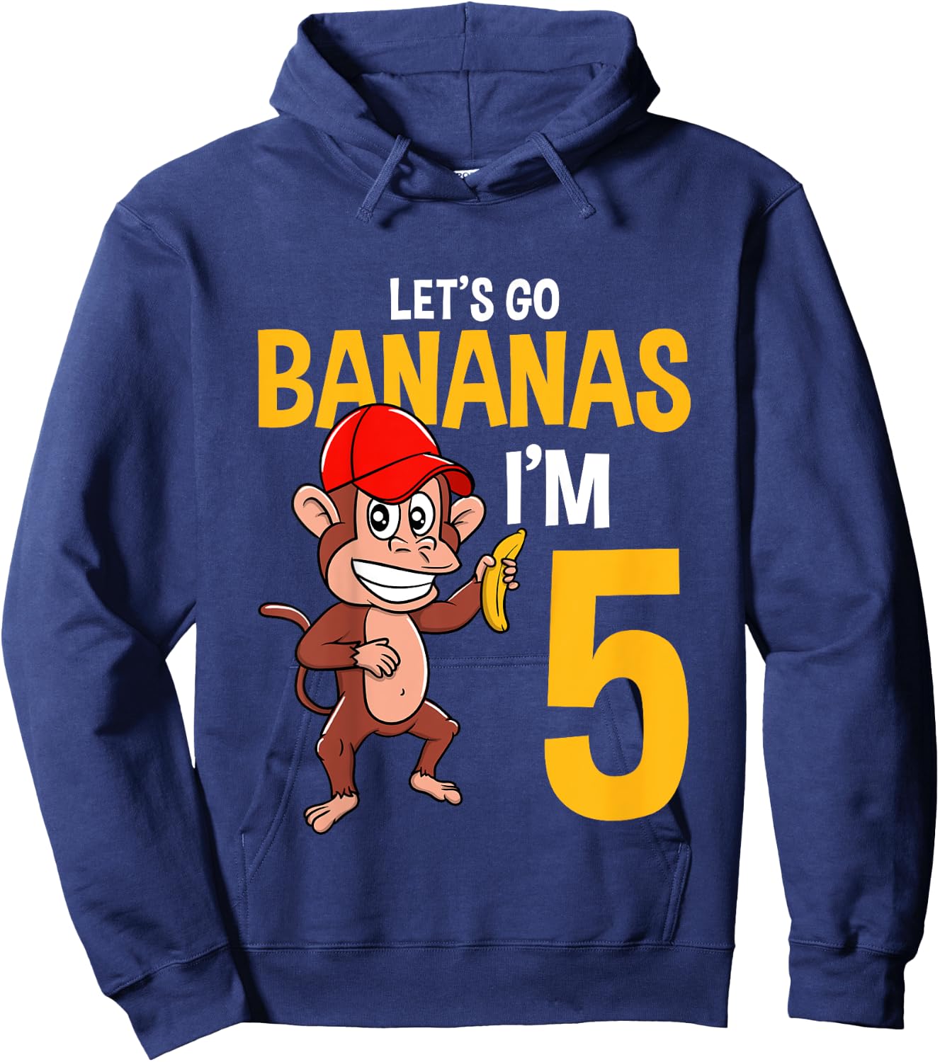 Lets Go Bananas 5th Birthday Monkey 5 Year Old Boy Girl Hoodie - Hoodie | Navy
