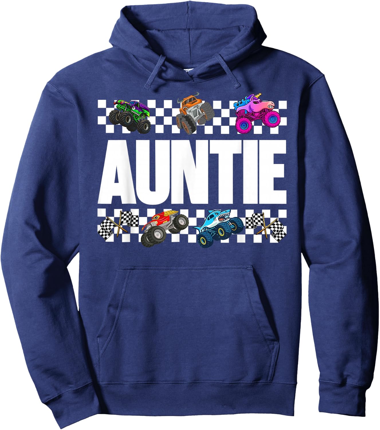 Auntie Monster Truck Family Crew Birthday Matching Women Hoodie - Hoodie | Navy