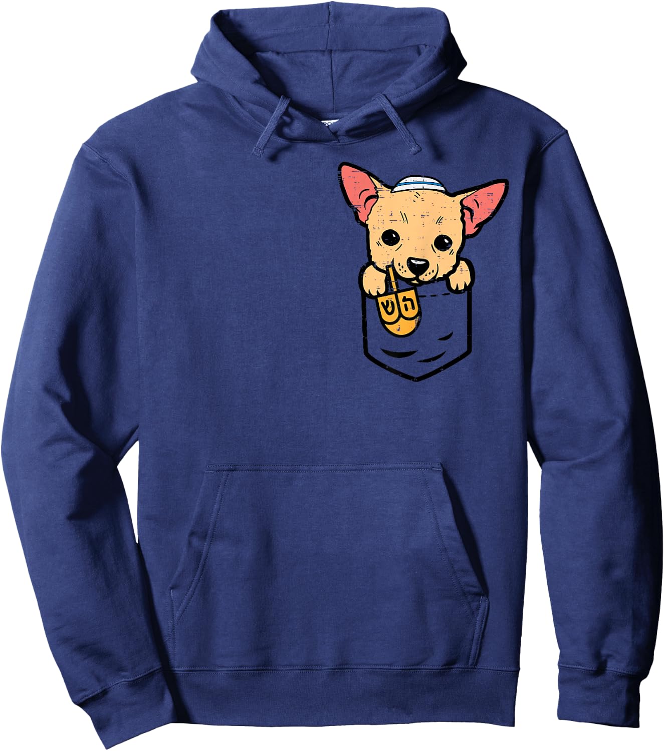 Pocket Dog Chihuahua Chiwawa Hanukkah Pajamas Chanukah PJs Hoodie - Hoodie | Navy