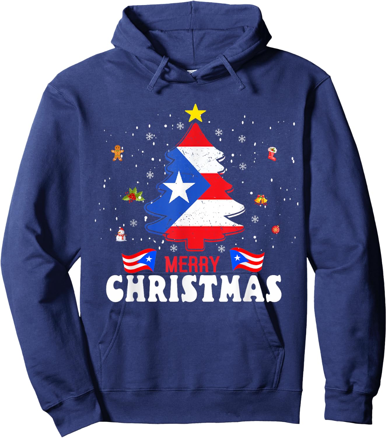 Proud Puerto Rico Flag Tree Christmas Pajamas Patrioitc Xmas Hoodie - Hoodie | Navy