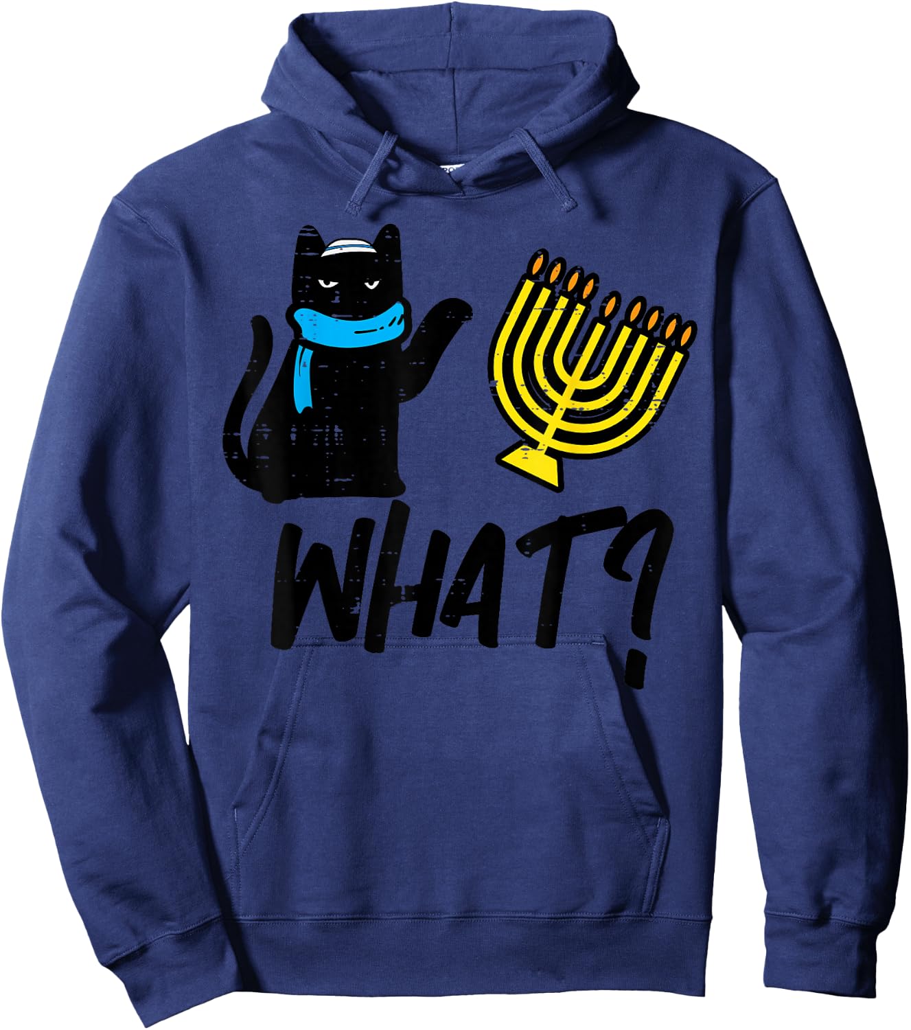 Hanukkah Cat What Funny Chanukah Jewish Women Girls Kids Hoodie - Hoodie | Navy