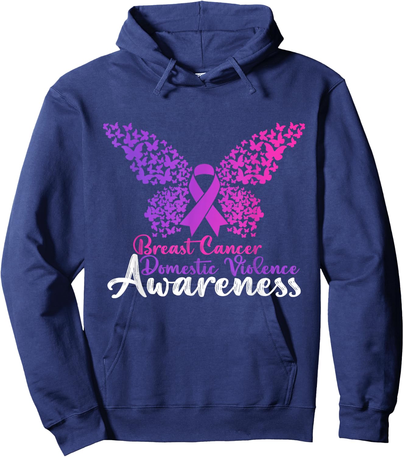 Breast Cancer And Domestic Violence Awareness Butterfly Hoodie - Hoodie | Navy