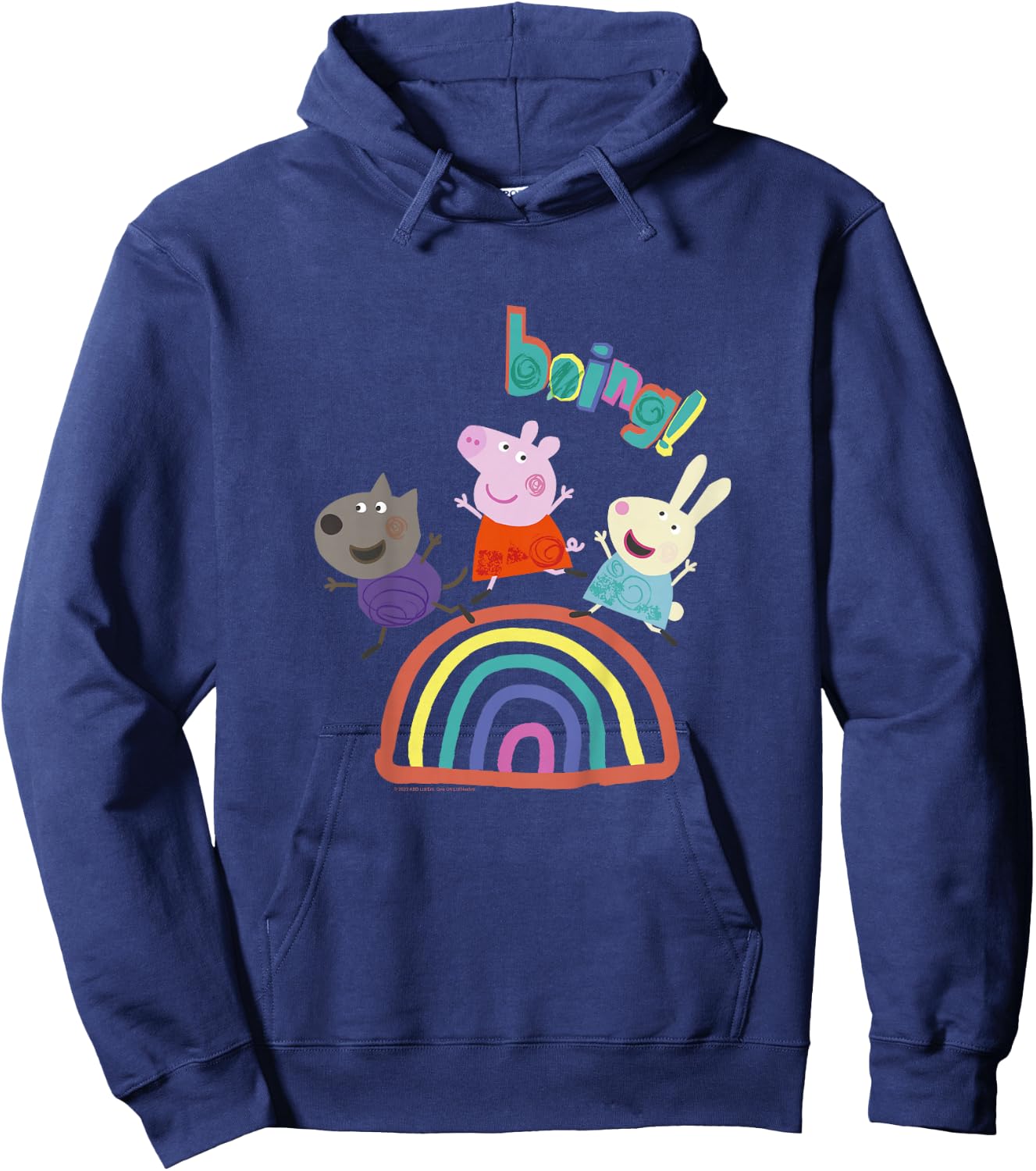 Kids Peppa Pig Boing! Friends Jumping And Having Fun Over Rainbow Hoodie - Hoodie | Navy