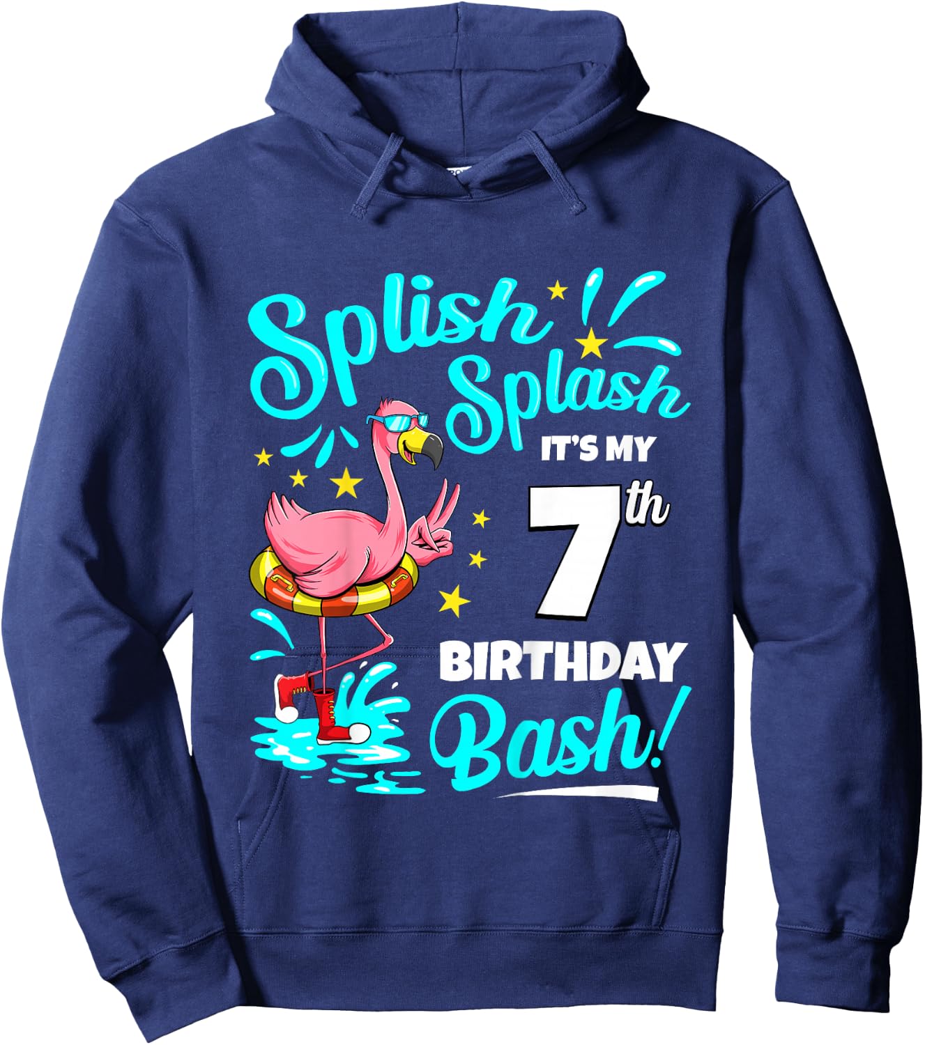 7th Birthday Flamingo 7 Years Old Pool Party Summer Hoodie - Hoodie | Navy