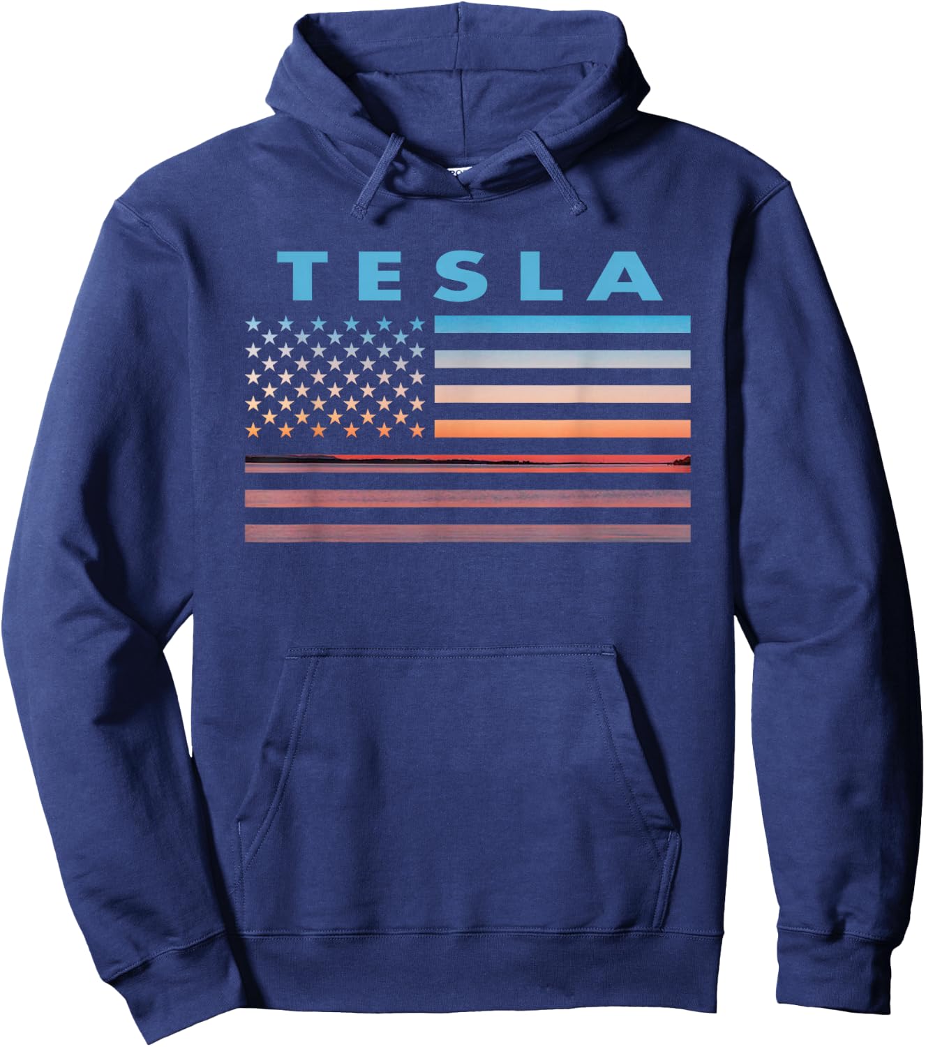 Vintage Sunset American Flag Tesla, West Virginia Hoodie - Hoodie | Navy