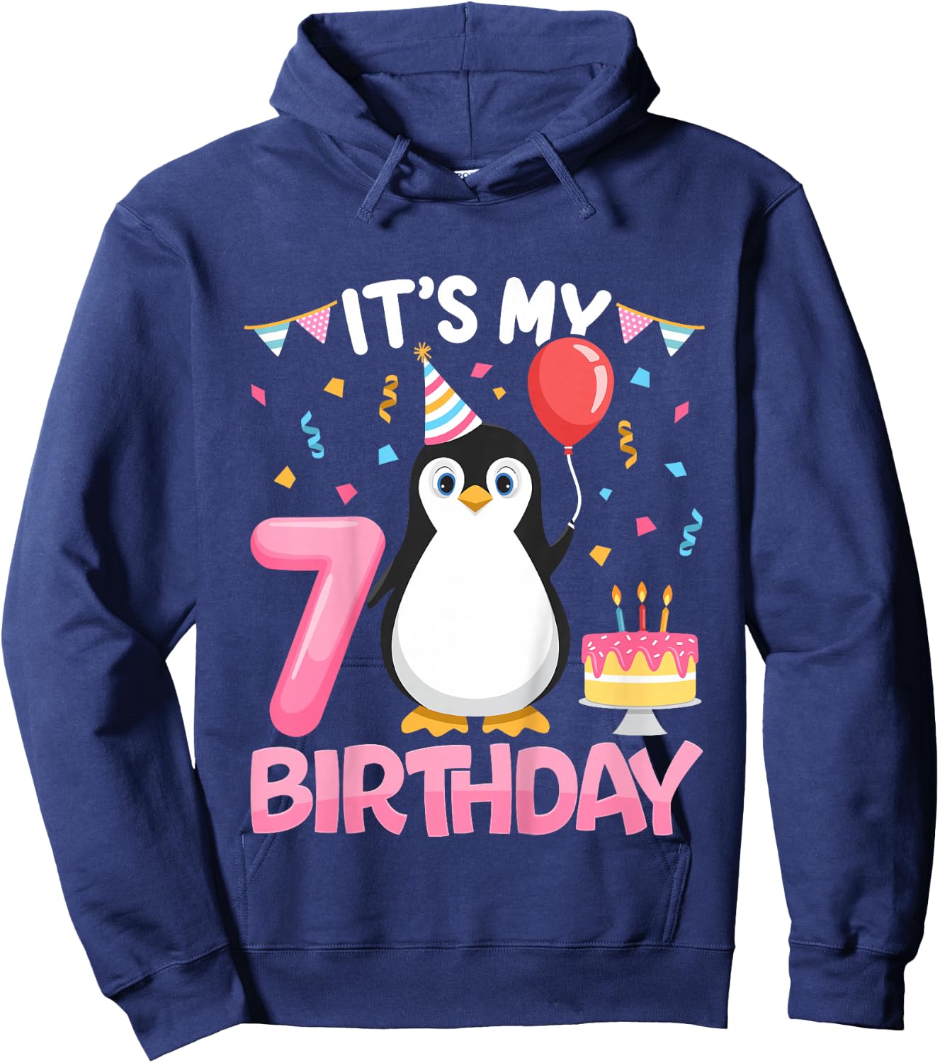 Penguin Birthday 7 Year Old Girl 7th Birthday Party Seven Hoodie - Hoodie | Navy