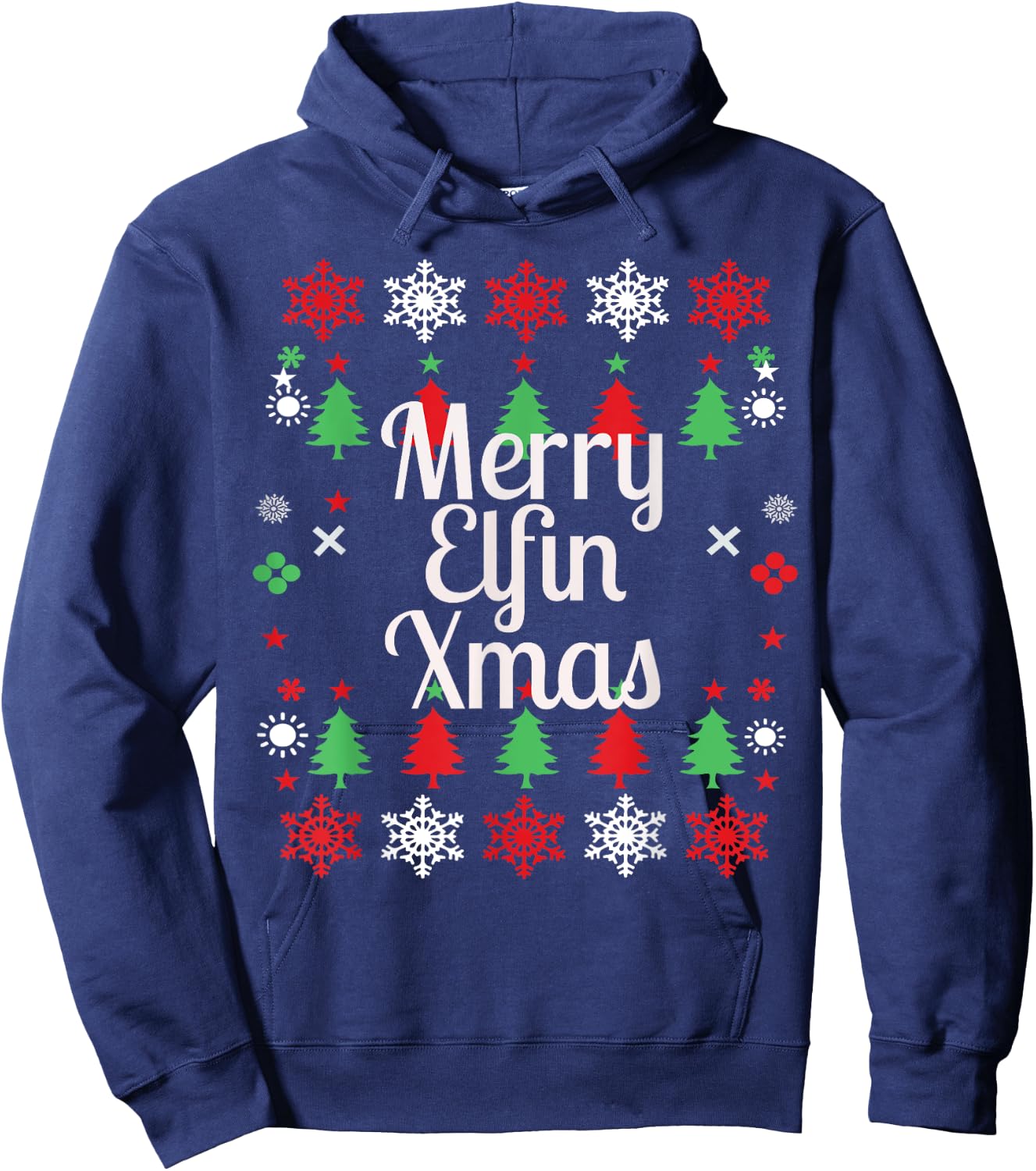 Merry Elfin Xmas Ugly Sweater Christmas T Shirt Funny adult Hoodie - Hoodie | Navy