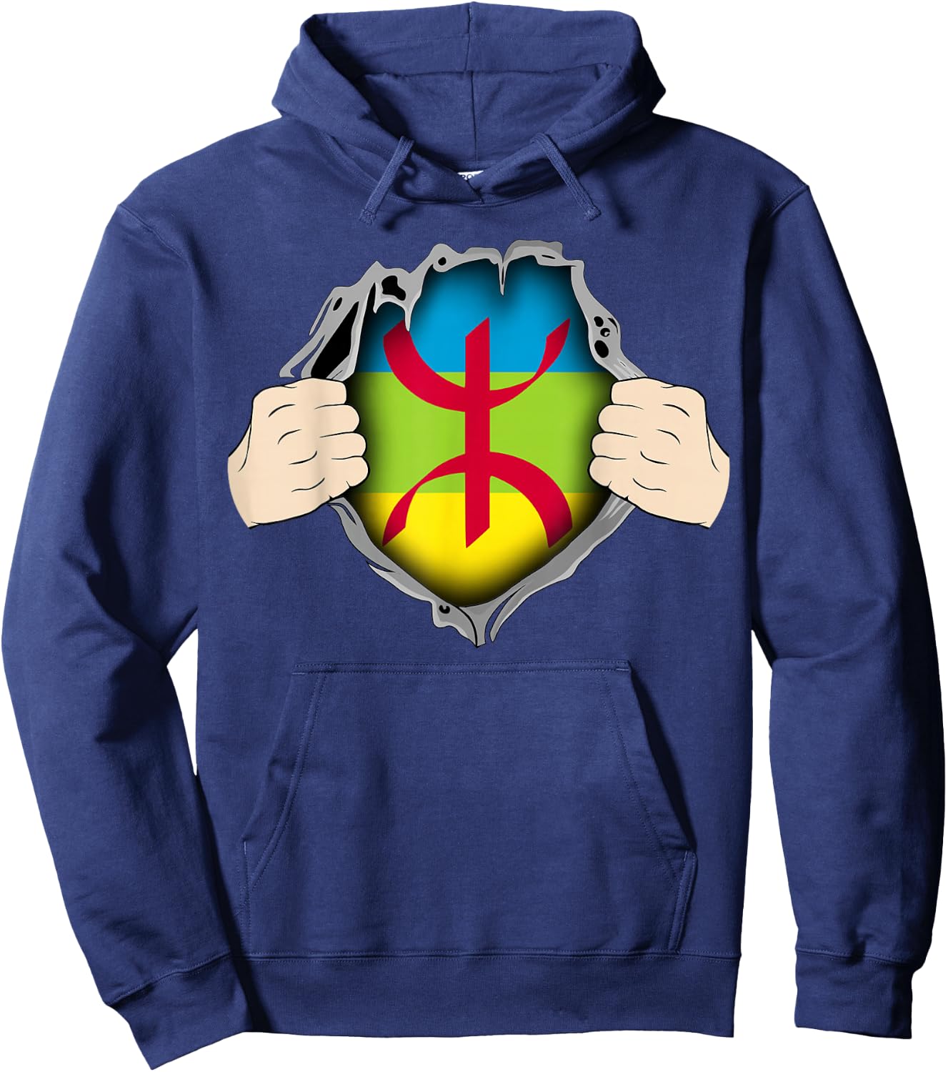 Super Amazigh Berber Flag Rif Moroccan Algerian Patterns , Black, S Hoodie - Hoodie | Navy