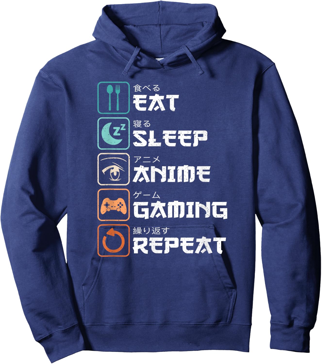 Eat Sleep Anime Gaming Repeat Manga Gamer Funny Gamer , black Hoodie - Hoodie | Navy