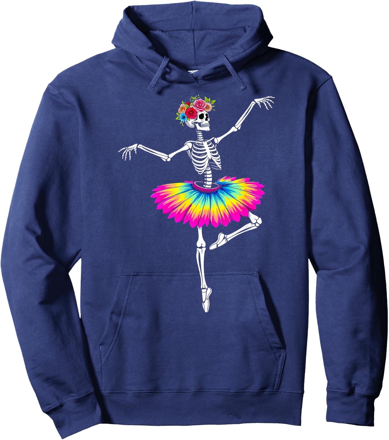 Girls Halloween Dancing Ballet Skeleton Rainbow Ballerina Hoodie - Hoodie | Navy