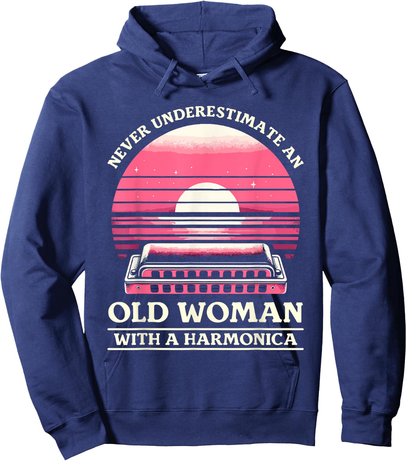 Never Underestimate An Old Woman With A Harmonica Hoodie - Hoodie | Navy