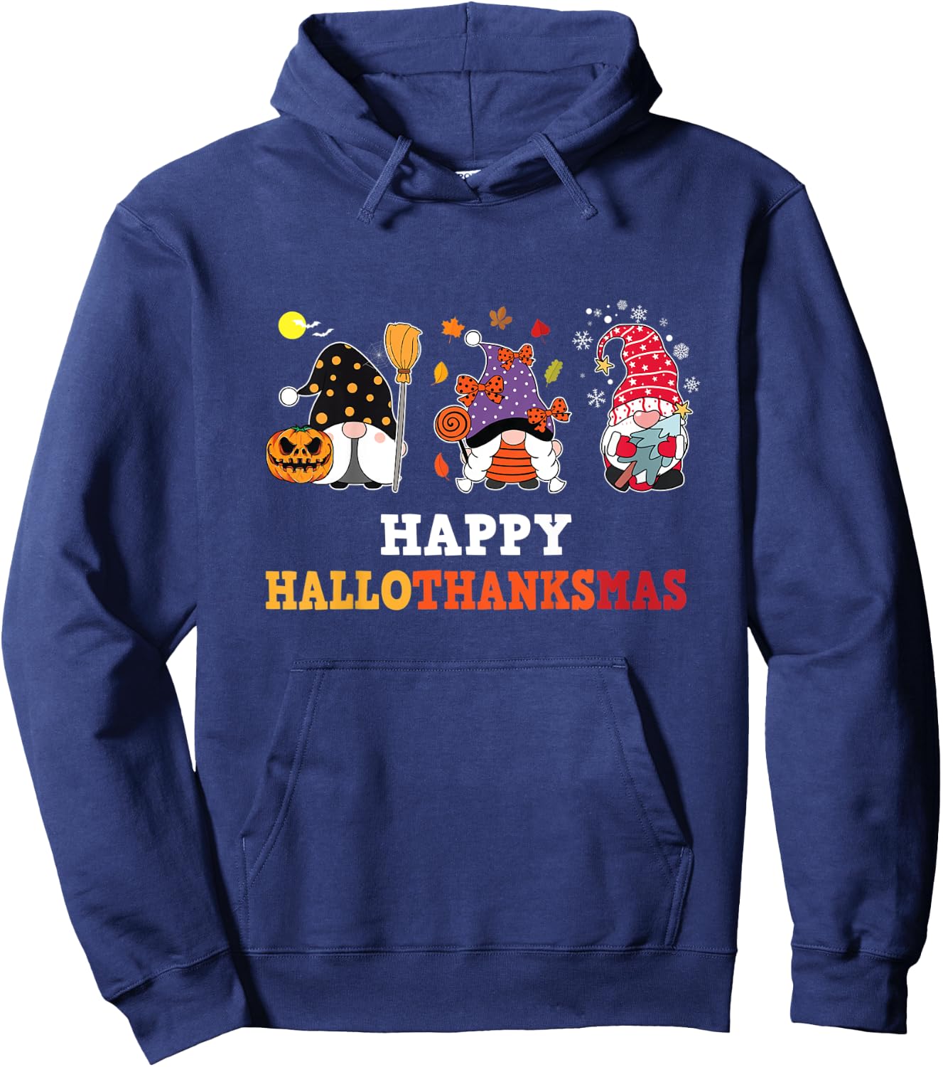 Kids Happy Hallothanksmas Gnomes For Toddler Youth Halloween Hoodie - Hoodie | Navy