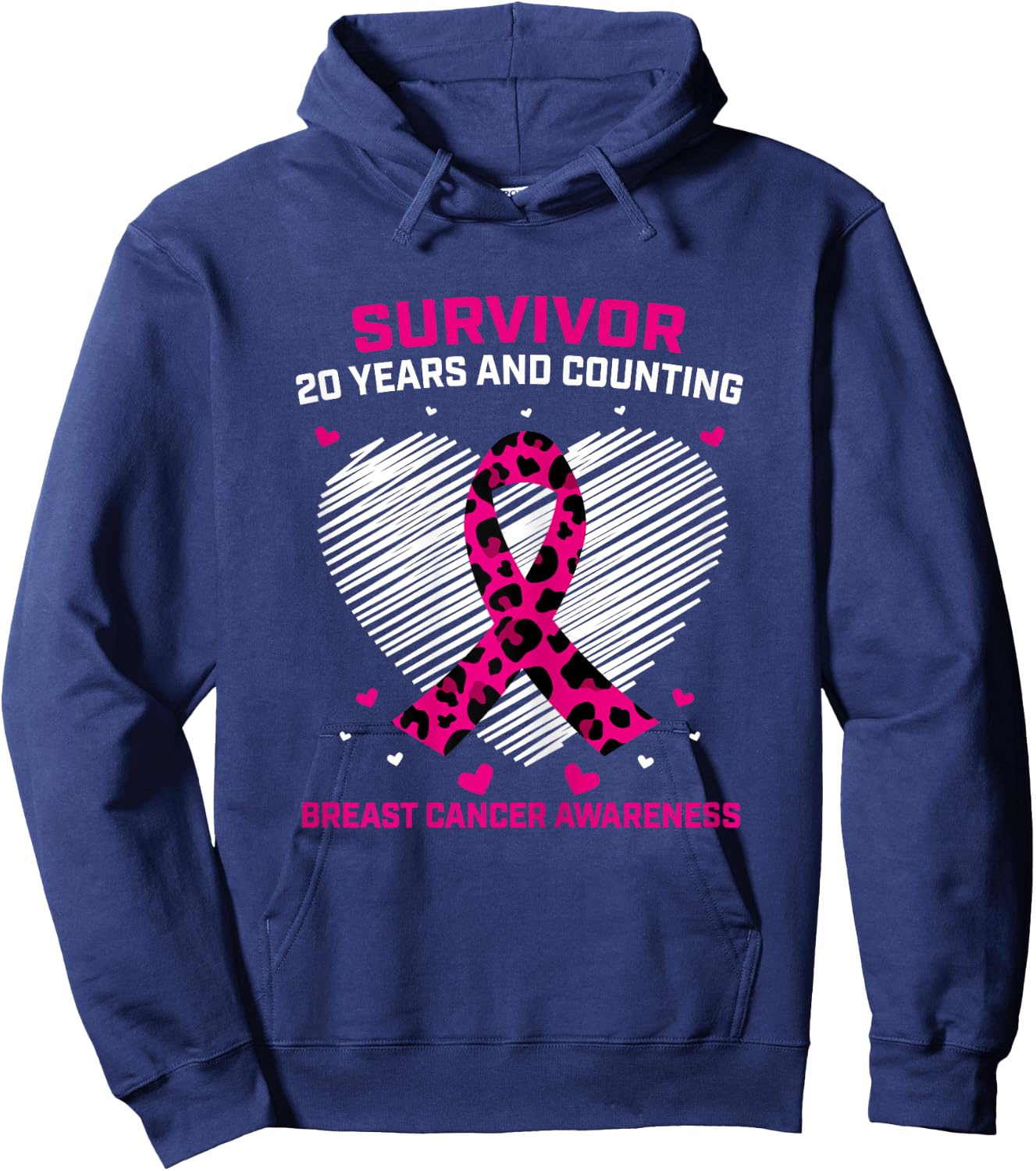 20 Year Survivor Pink Cheetah Print Breast Cancer Awareness Hoodie - Hoodie | Navy