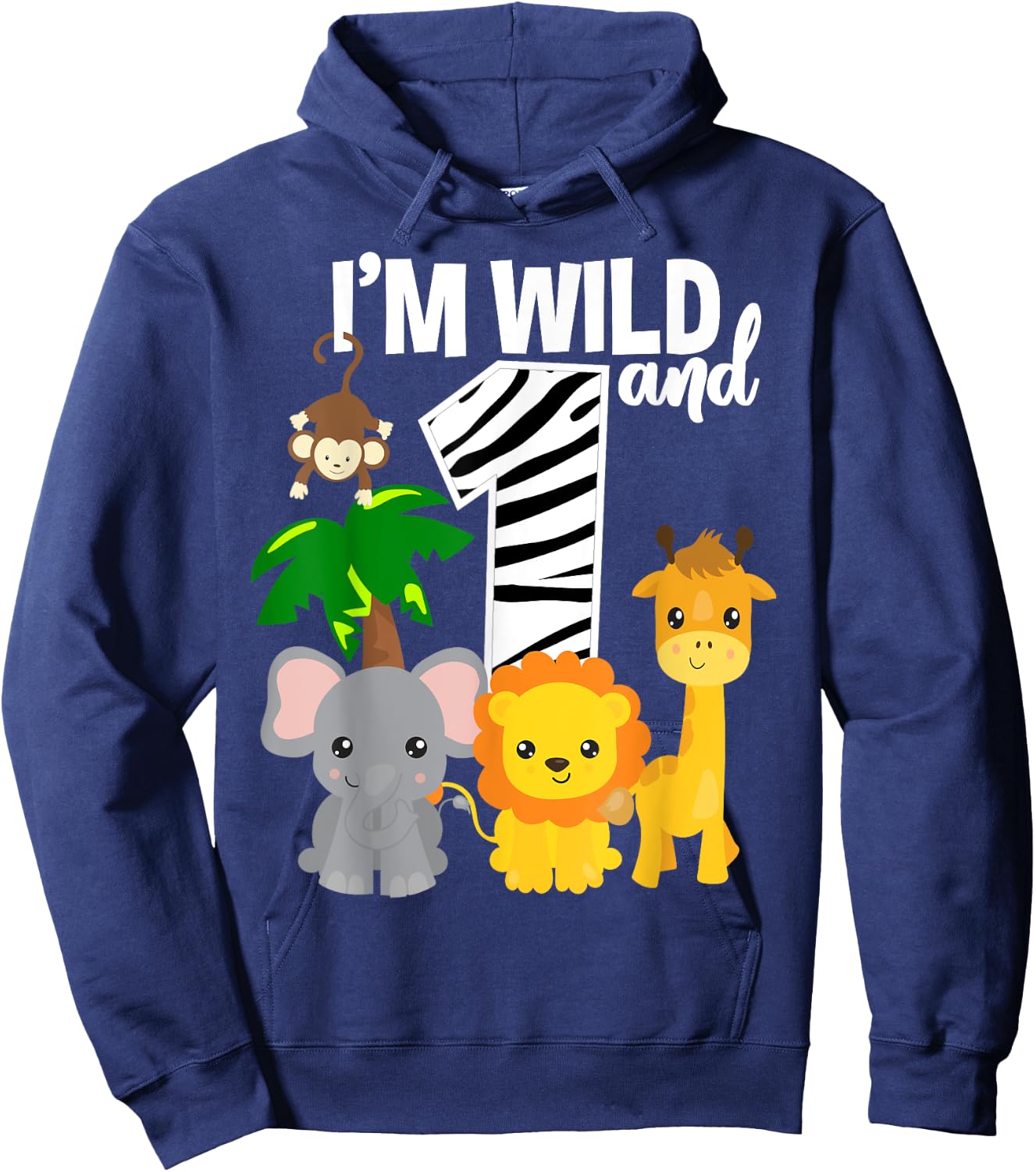 I'm Wild and 1 Zoo Theme Birthday Shirt Safari Jungle Animal Hoodie - Hoodie | Navy
