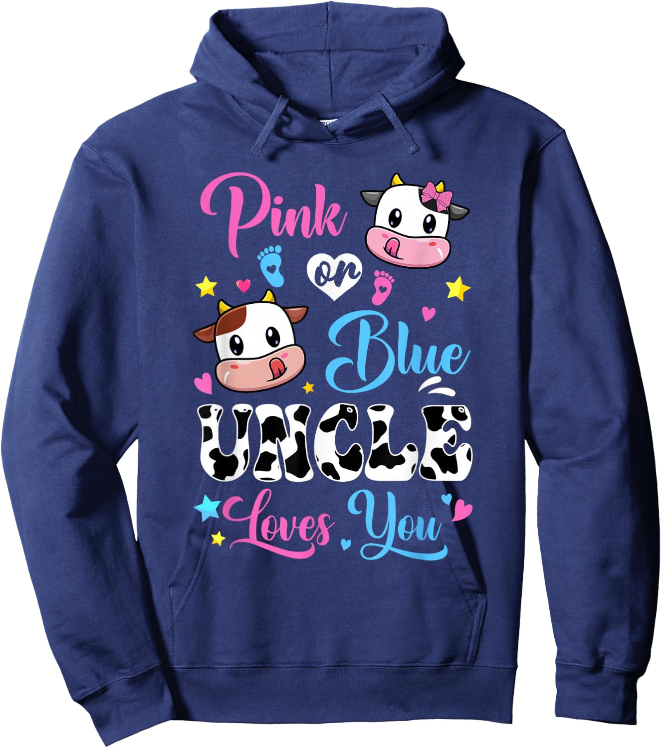 Pink Or Blue Uncle Loves You Cow Baby Gender Reveal Hoodie - Hoodie | Navy