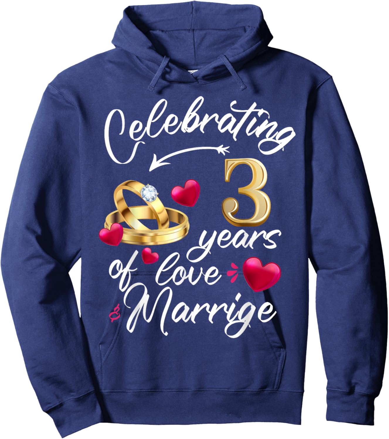 Celebrating 3 Years of Marriage 3rd Wedding Anniversary Hoodie - Hoodie | Navy