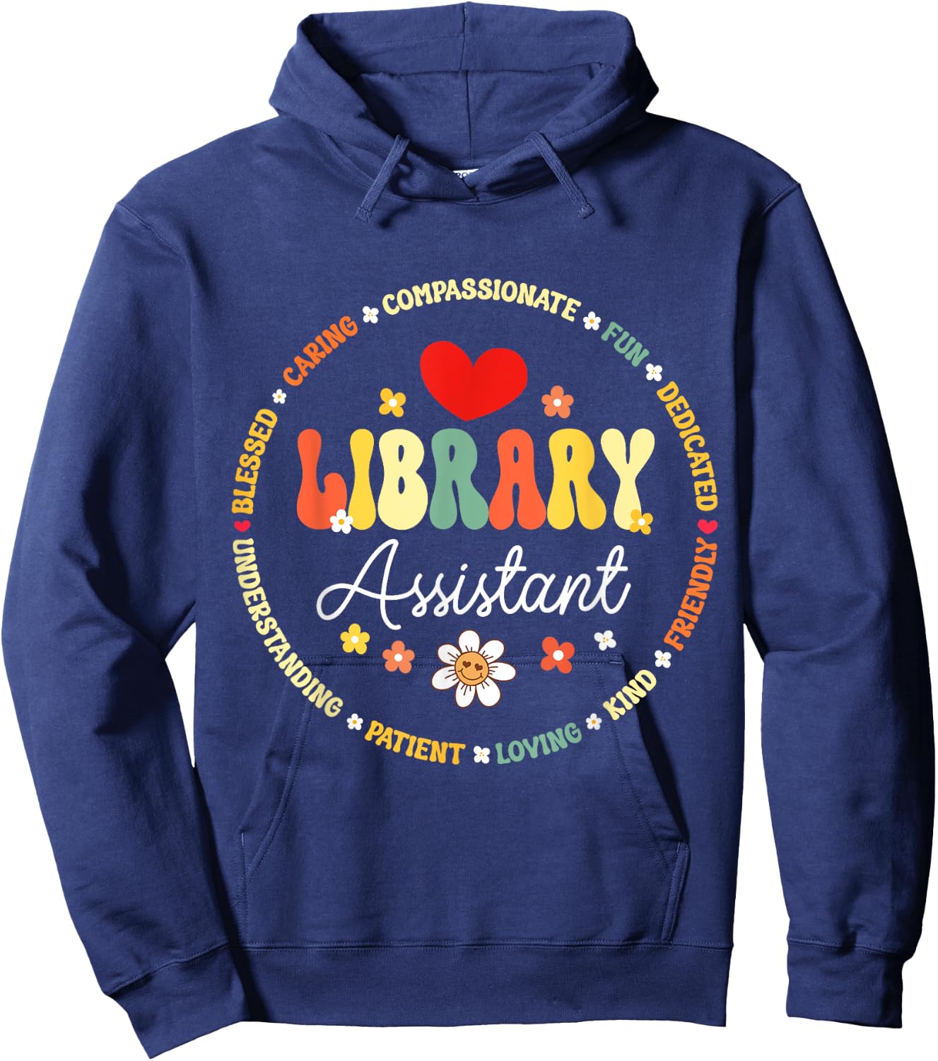Groovy Librarian School Library Assistant Day Back to School Hoodie - Hoodie | Navy