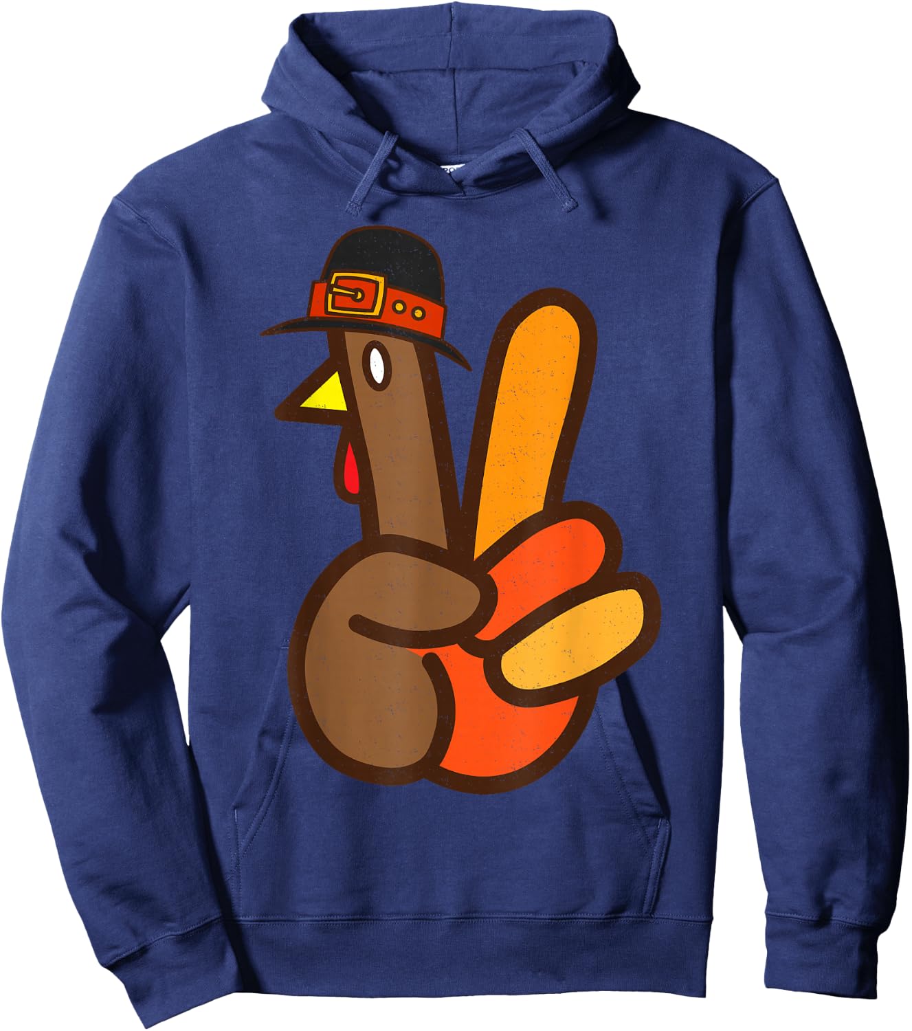 Cool Peace Sign Turkey Hand Thanksgiving Hippie Men Women Hoodie - Hoodie | Navy
