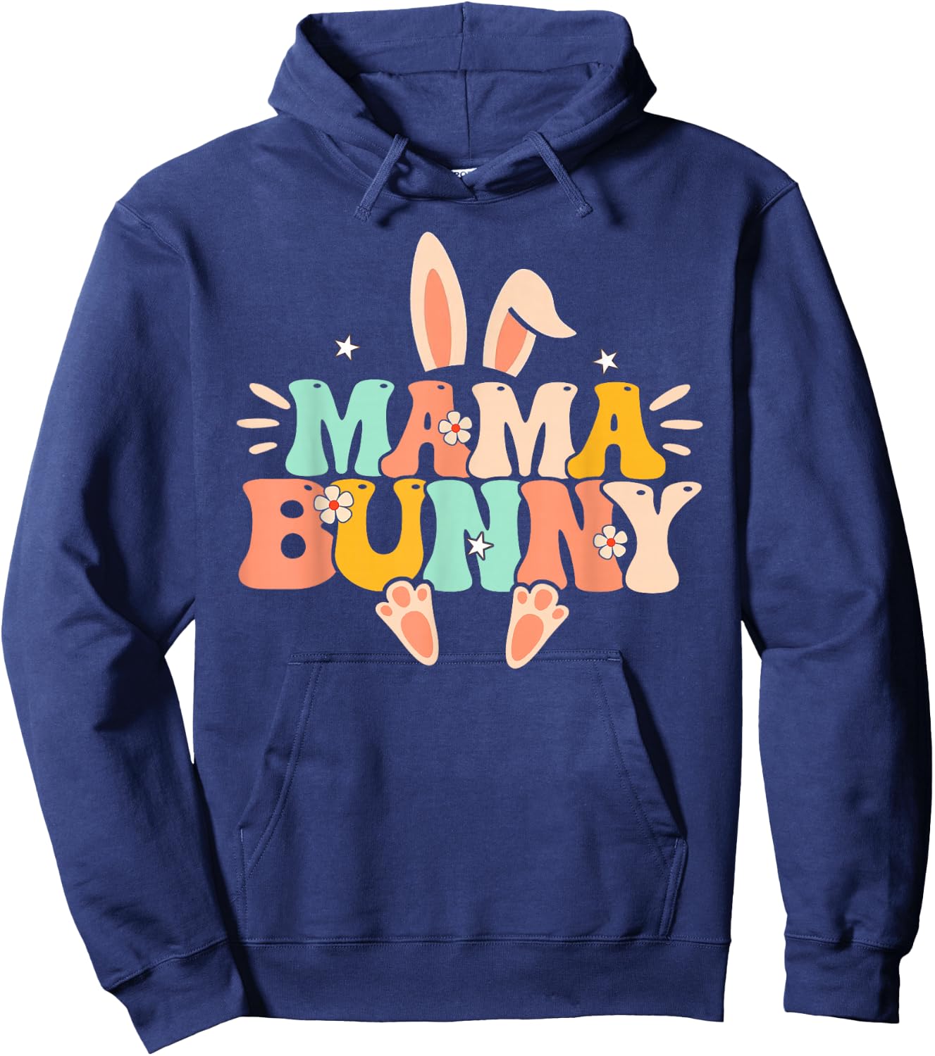 Mama Bunny Retro Groovy Bunny Mom Mommy Happy Easter Day Hoodie - Hoodie | Navy