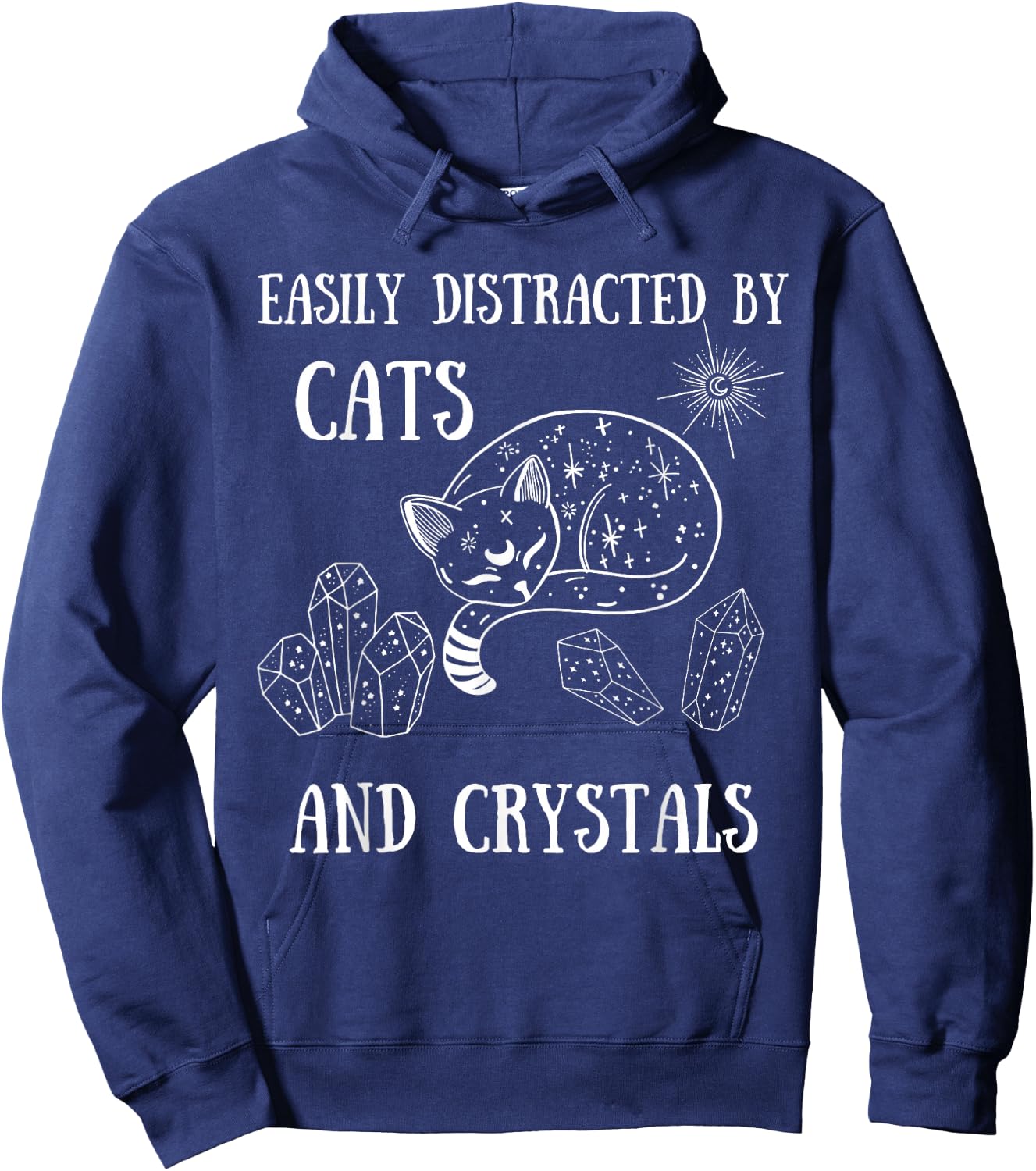 Easily Distracted by Cats Crystals Boho Spiritual Wiccan Hoodie - Hoodie | Navy