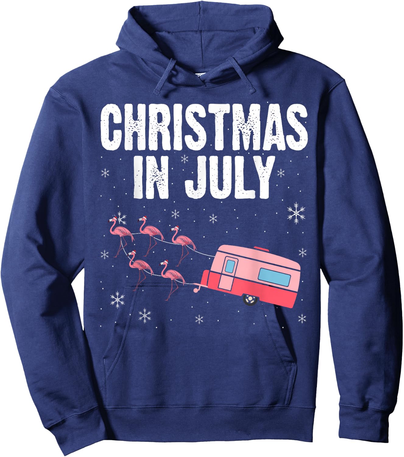 Christmas In July Flamingo Trailer Summer Xmas Camp Camper Hoodie - Hoodie | Navy