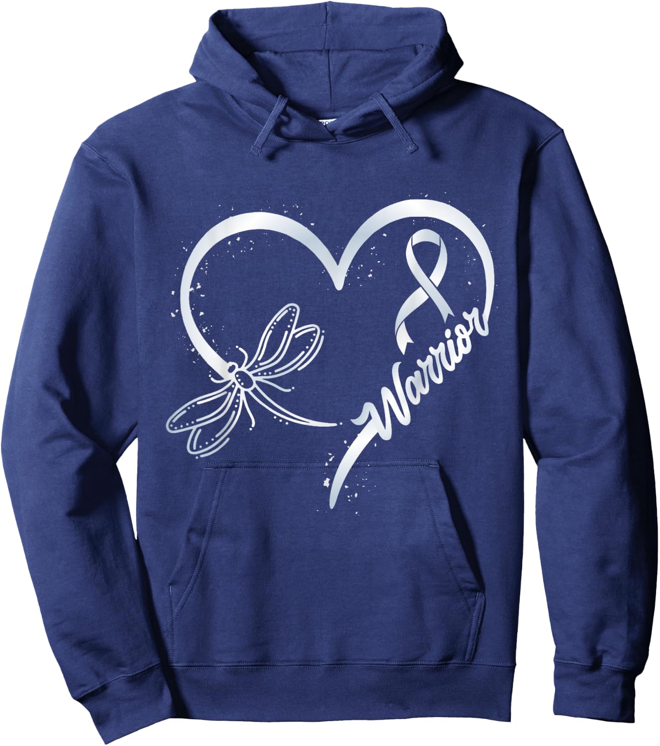 Lung Cancer Warrior Dragonfly White Ribbon Hope Hoodie - Hoodie | Navy