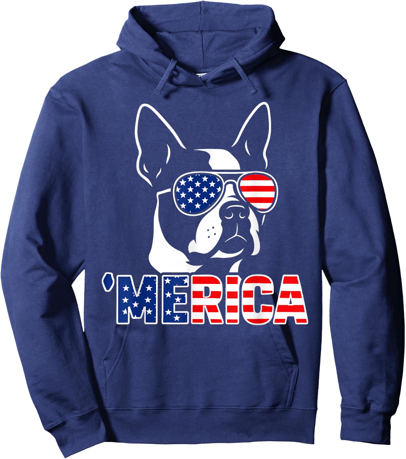 America Boston Terrier Patriotic 4th of July Dog Art Hoodie - Hoodie | Navy