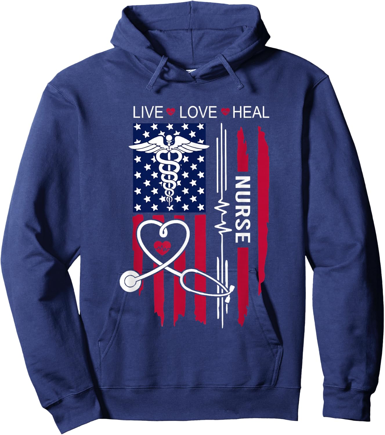 American Flag Nurse Day Gifts, Week Gift Nurse, Nurse's Day Hoodie - Hoodie | Navy