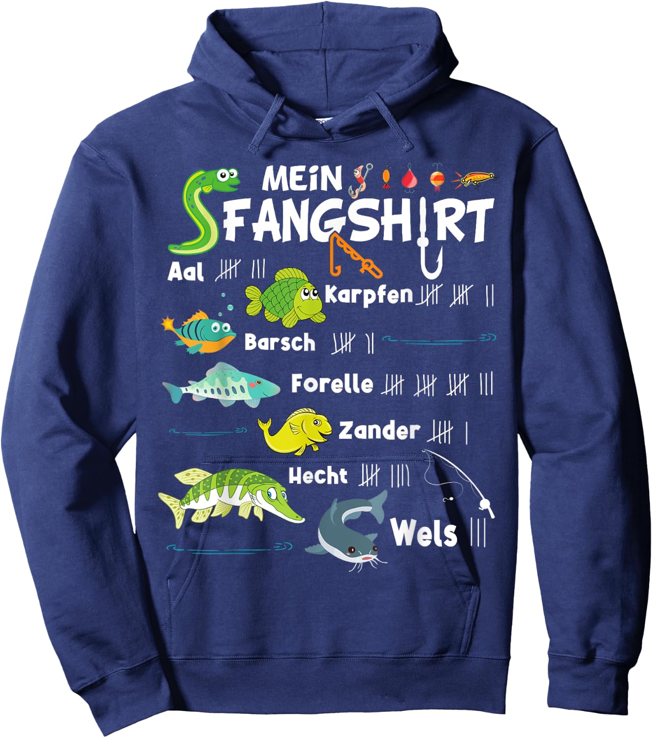 Fish Types "My Fangshirt" Funny Boy's Fisherman , black Hoodie - Hoodie | Navy