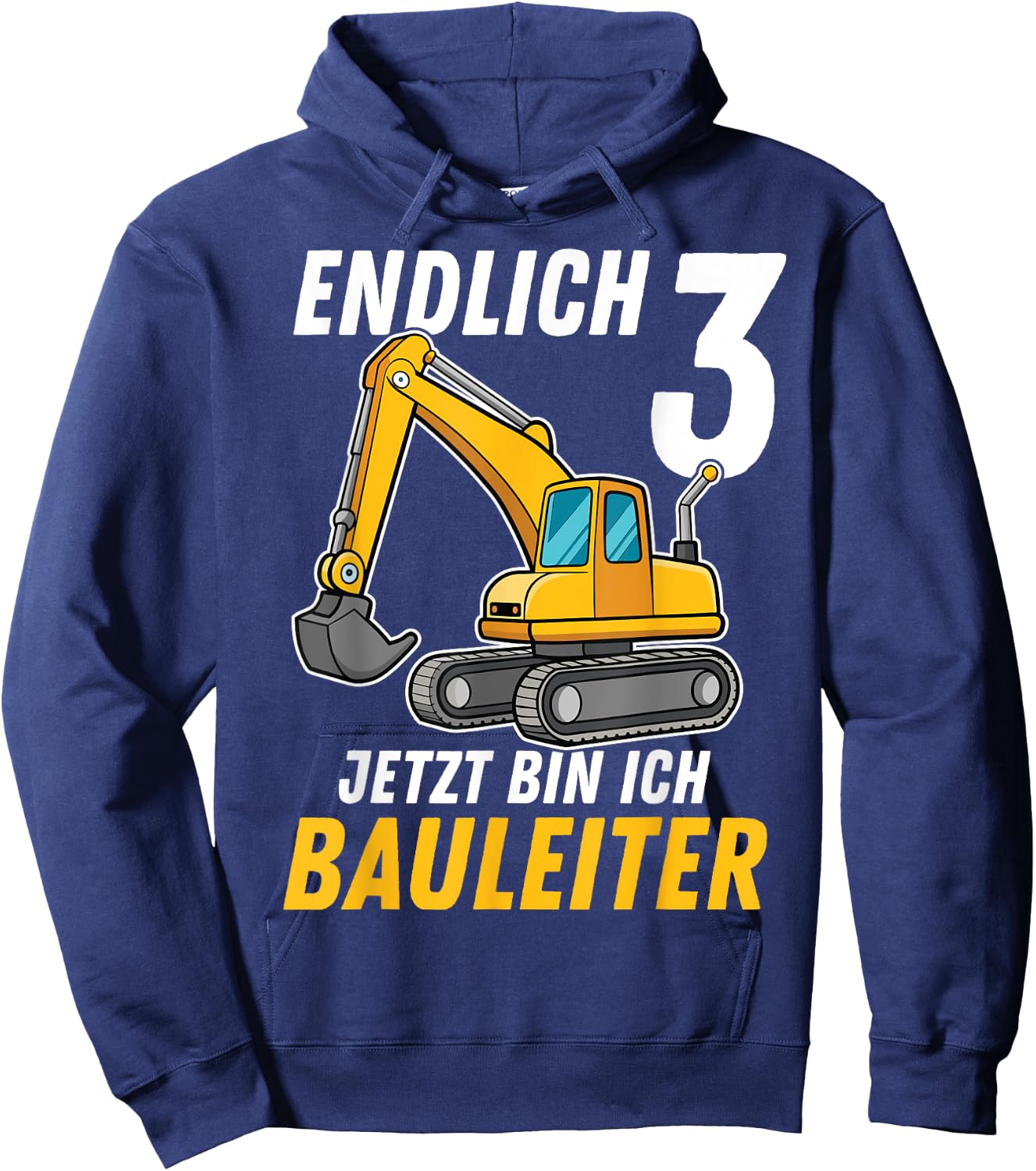 Children's 3rd Birthday Boy Decoration Digger Birthday 3 Years , black Hoodie - Hoodie | Navy