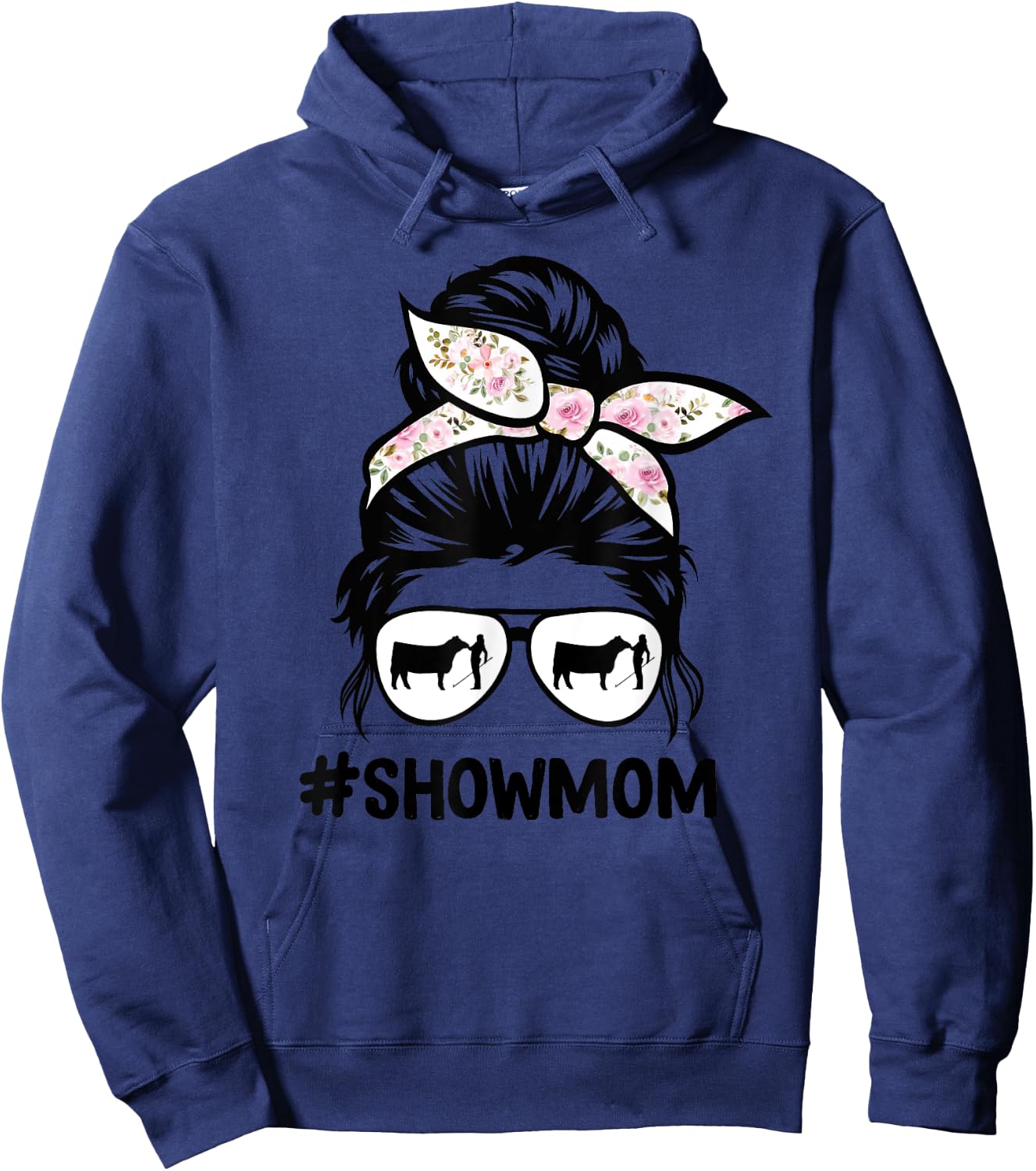 Cattle Show Mom Messy Bun Hair Cow Show Mom Hoodie - Hoodie | Navy