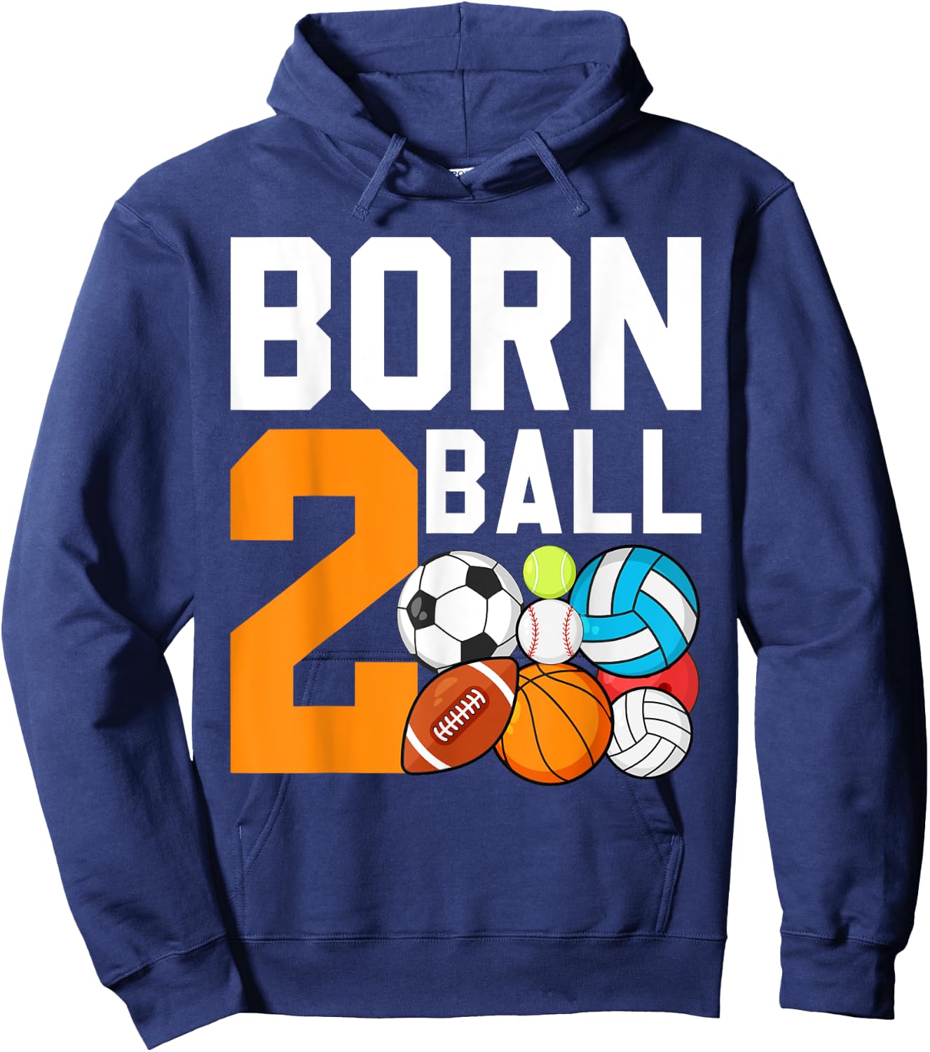 Born 2nd Ball Birthday Sport Ball Theme 2 Year Old Kids Hoodie - Hoodie | Navy