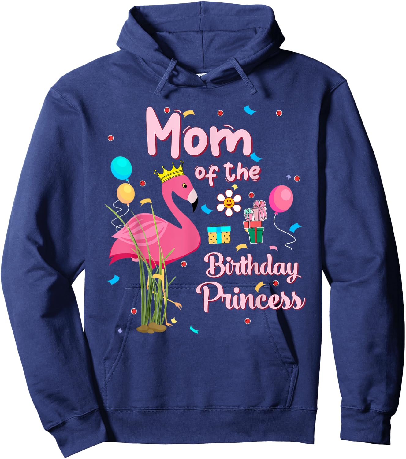 Mom of the Birthday Princess Pink Flamingo Party Squad Hoodie - Hoodie | Navy