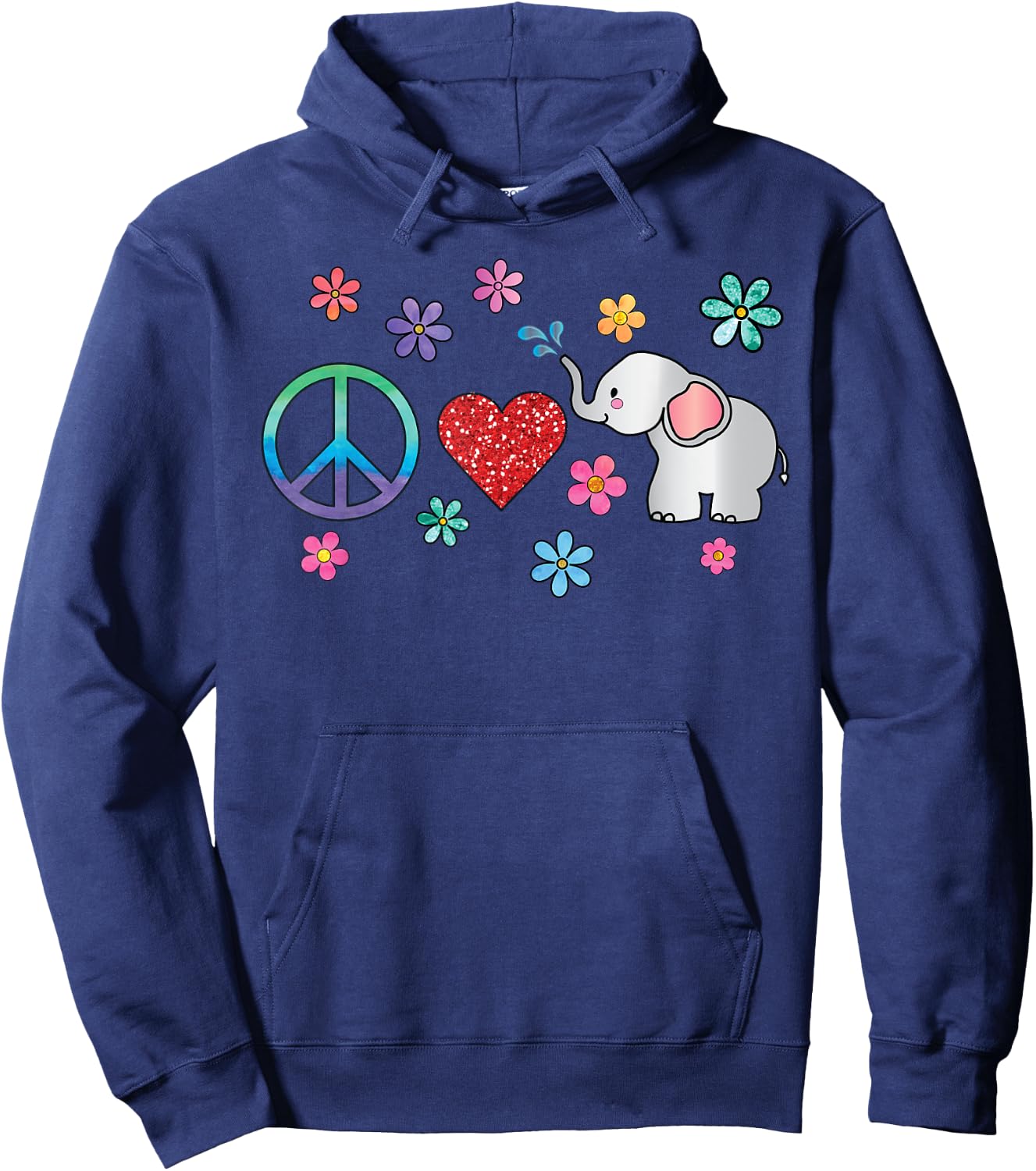 Elephant Peace Love Hippie Rainbow Boho Elephants Hoodie - Hoodie | Navy