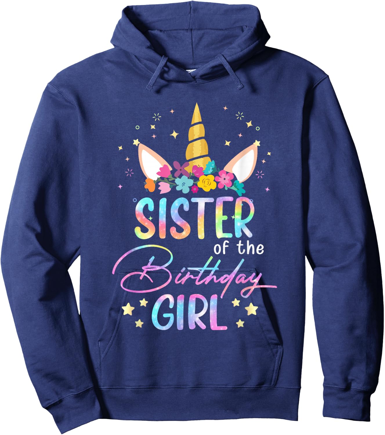Unicorn Sister Of The Birthday Girl Unicorn Flower Birthday Hoodie - Hoodie | Navy