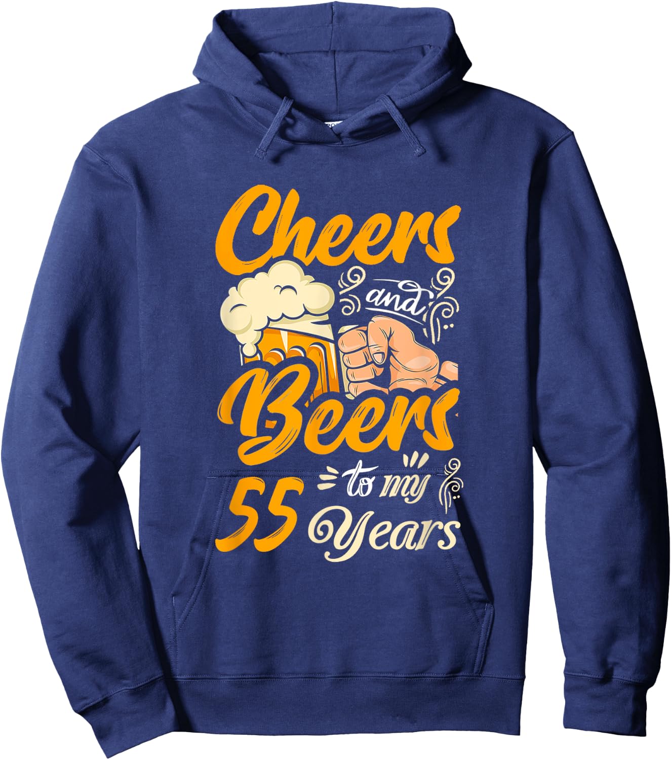 Cheers And Beers To My 55 Years Funny Birthday Party Retro Hoodie - Hoodie | Navy