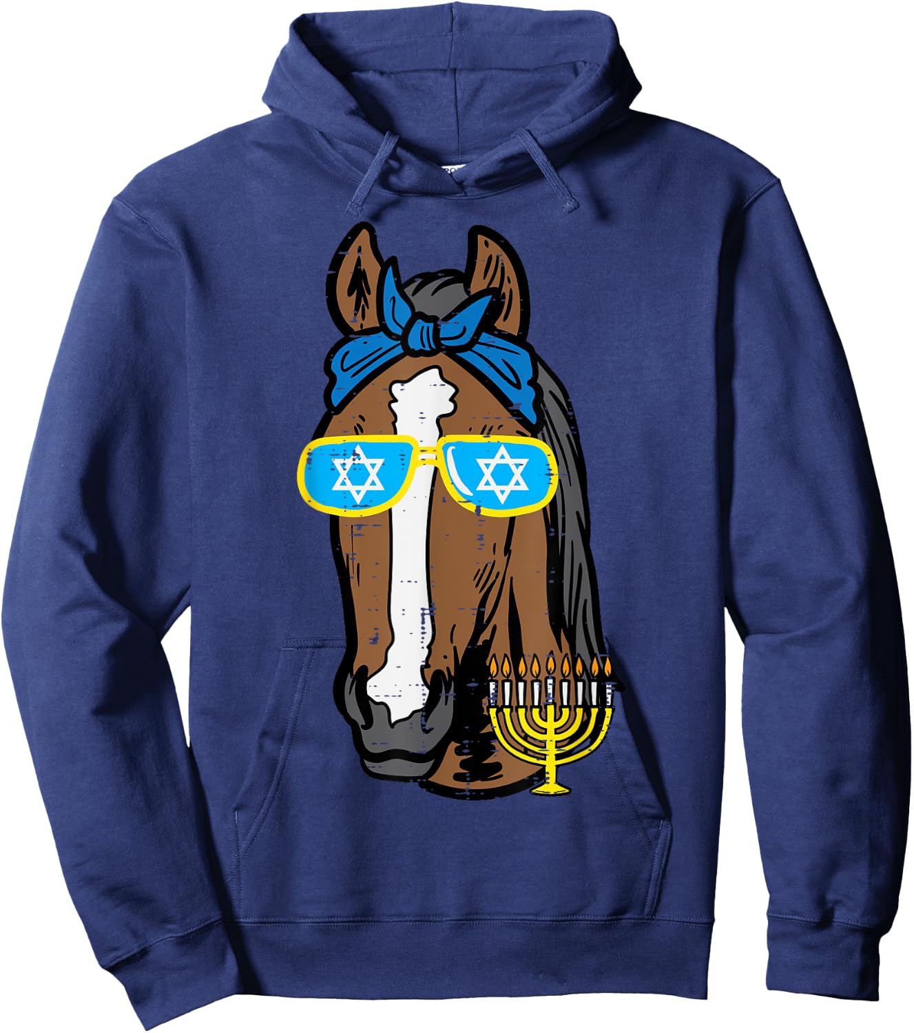 Hanukkah Horse Chanukah Jewish Equestrian Women Girls Kids Hoodie - Hoodie | Navy
