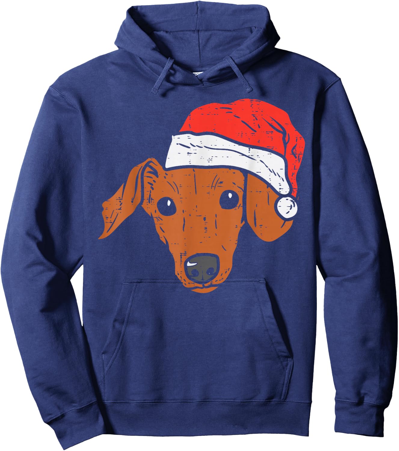 Santa Hat Dachshund Christmas Xmas Wiener Weiner Dog Hoodie - Hoodie | Navy