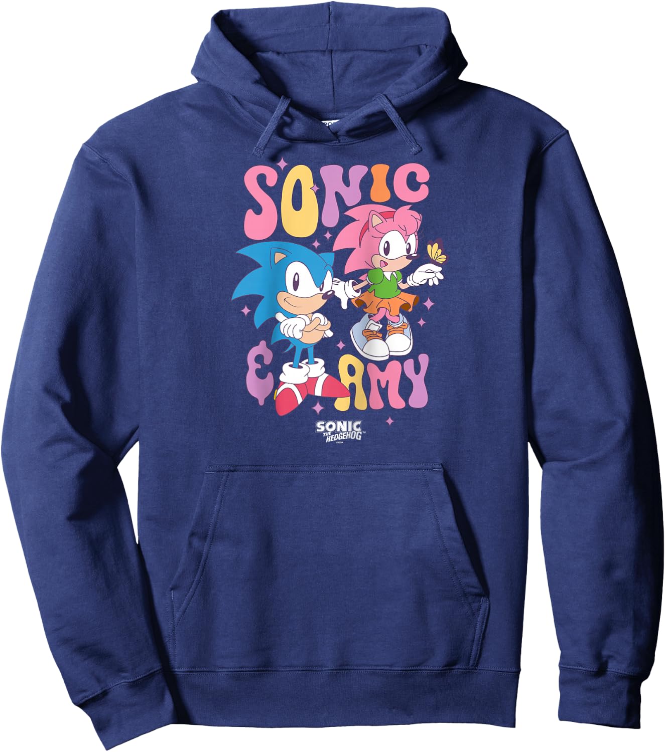 Sonic The Hedgehog Sonic & Amy Cute Vintage Shot Raglan Baseball Hoodie - Hoodie | Navy